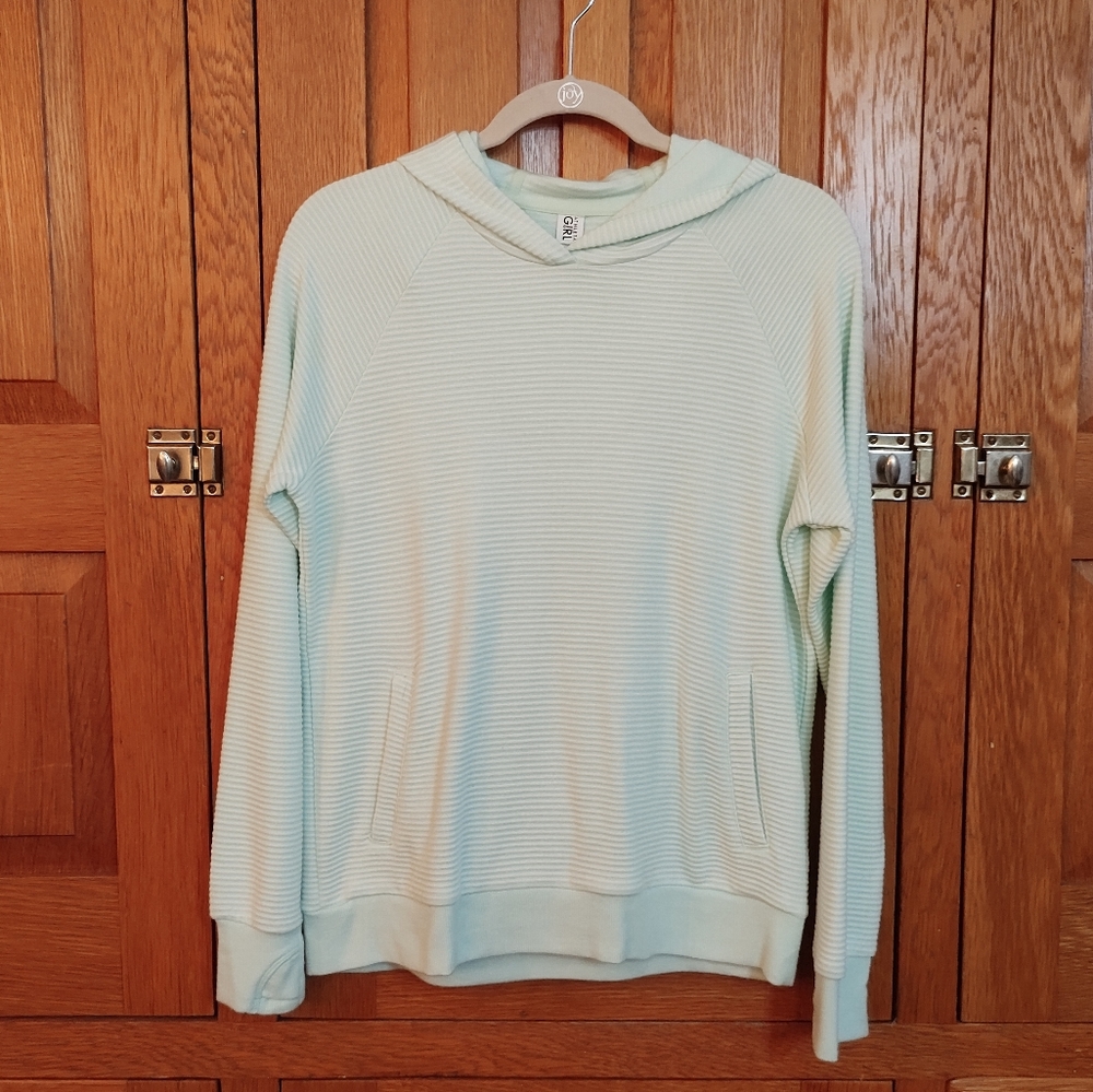 Athleta girls mint green Crunch Time ribbed pullover hoodie